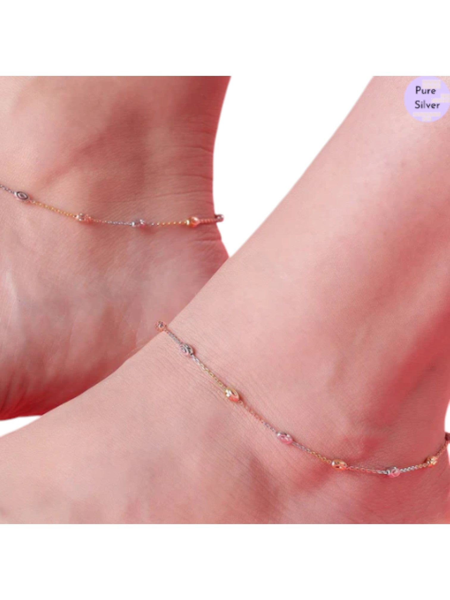 Triple Tone Weave Chain 925 Silver Anklet By Kesardeep Impex For Women